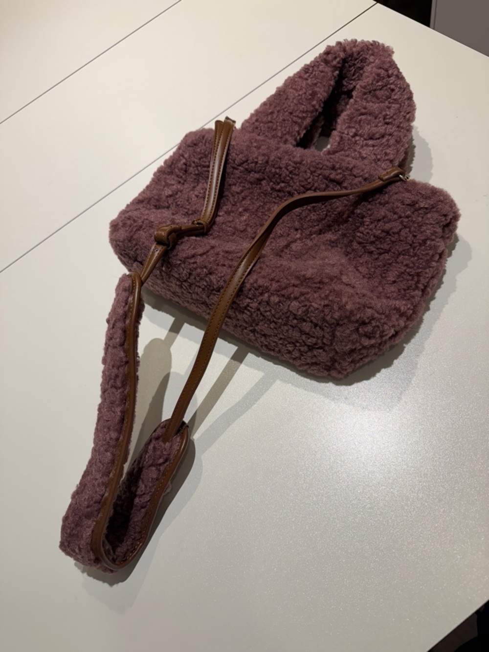 Anthropologie Plush Faux-Shearling Tote Bag in Chocolate Brown - Picture 3 of 4